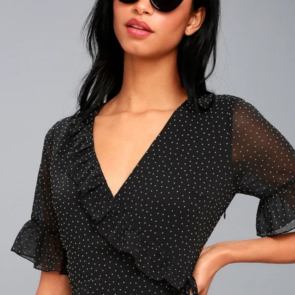 Sophronia Black Polka-Dot Wrap Dress size M - Picture 2 of 9